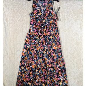 French Connection Large Floral Maxi Dress Sleeveless Pockets Elastic Waist NWT